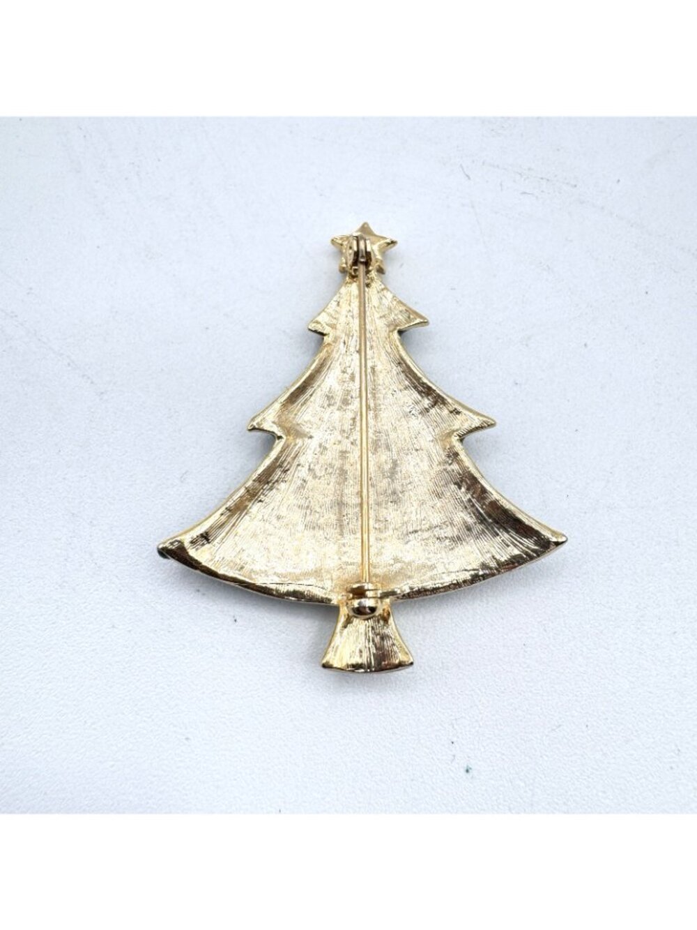 Christmas Tree Brooch Lot of 3 - MYLU Bell Enamel Rhinestone Gold Tone Tree - Picture 9 of 13
